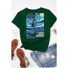 Unisex Van Gogh Yıldızlı Gece Sırt Baskılı Oversize T-Shirt