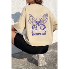 Unisex Butterfly & Letter Graphic Baskılı Tasarım T-Shirt