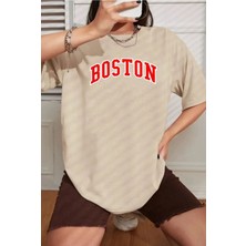 Unisex Boston Baskılı Tasarım T-Shirt