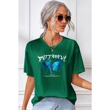 Unisex Blue Butterfly Baskılı Tasarım Tshirt