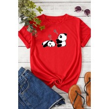 Unisex Uykucu Panda Baskılı Tasarım Tshirt