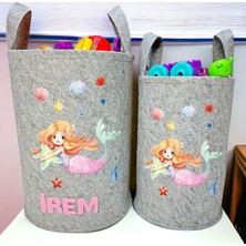 Kişiye Özel Isimli Gri Baskılı Büyük ve Orta Boy Bebek Çocuk Odası Oyuncak ve Çamaşır Sepeti