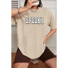 Unisex Spooky Baskılı Tasarım T-Shirt