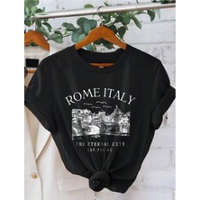 Unisex Italyan Skyline Özel Tasarım Ön Baskılı Tasarım Tshirt
