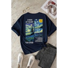 Unisex Van Gogh Yıldızlı Gece Sırt Baskılı Oversize T-Shirt