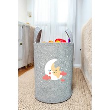 Unisex Ay Yıldız Desenli Bebek Çocuk Odası Düzenleyici Saklama Kutusu Oyuncak Kirli Sepeti 40X35 cm