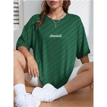 Kadın Yeşil Classical Ön Baskılı Oversize T-Shirt