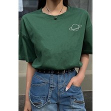 Unisex Saturn Baskılı Tasarım T-Shirt