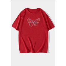 Unisex Butterfly Baskılı Kısa Kol T-Shirt