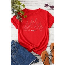 Unisex White Angel Baskılı Kısa Kol T-Shirt