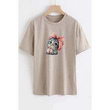 Unisex Sevimli Kedi Baskılı Tasarım T-Shirt