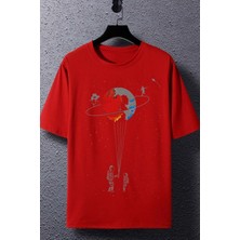 Unisex Evren Temalı Baskılı Kısa Kol T-Shirt