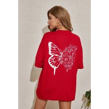 Unisex Drawing Butterflies Tasarım Kısa Kol T-Shirt