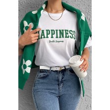 Unisex Happiness Baskılı Tasarım Tshirt