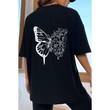 Unisex Drawing Butterflies Tasarım Kısa Kol T-Shirt