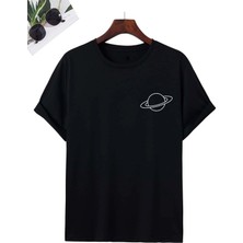 Unisex Saturn Baskılı Kısa Kol T-Shirt