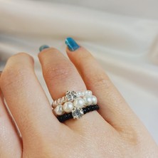 Crystal Atelier Zirkon Taşlı Inci Yüzük, Incili Zirkon Taşlı Kadın Sıra Yüzük Set, Inci Yüzük, Kum Boncuklu Yüzük Set, Barok Inci Yüzük