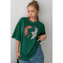 Unisex Tiger Baskılı Tasarım T-Shirt