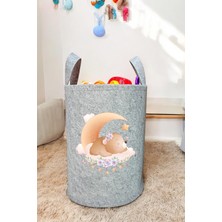 Unisex Çiçek Ayı Desenli Bebek Çocuk Odası Düzenleyici Saklama Kutusu Oyuncak Kirli Sepeti 40X35 cm