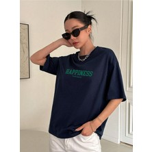 Unisex Pamuklu Happiness Ön Baskılı Tasarım Tshirt