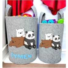 Unisex Kişiye Özel Isimli Gri Baskılı Büyük ve Orta Boy Bebek Çocuk Odası Oyuncak ve Çamaşır Sepeti