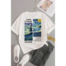 Unisex Van Gogh Yıldızlı Gece Sırt Baskılı Oversize T-Shirt