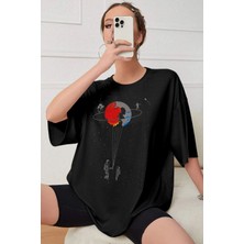 Unisex Evren Temalı Baskılı Kısa Kol T-Shirt