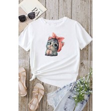 Unisex Sevimli Kedi Baskılı Tasarım T-Shirt