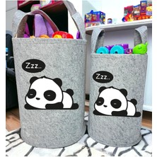 Trend Sizde Gri Panda Desenli Unisex Kolsuz Çamaşır Sepeti Büyük ve Orta Boy %75 Pamuk %25 İpek