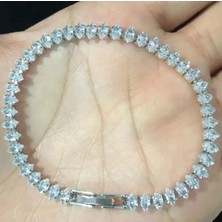 Gümüş Renk Zirkon Taşlı Mekik Model Su Yolu Çelik Bileklik