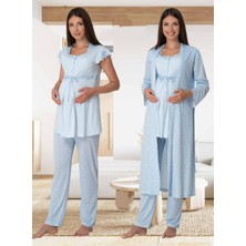 Dvina Effortt Lohusa Sabahlıklı Pijama Takımı Mavi - 6014
