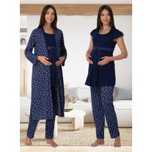 Dvina Effortt Lohusa Sabahlıklı Pijama Takımı Lacivert - 6014