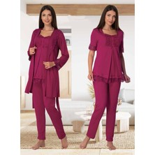 Dvina Effortt Lohusa Sabahlıklı Pijama Takımı Fuşya - 6034
