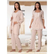 Dvina Effortt Lohusa Sabahlıklı Pijama Takımı Bej - 6034