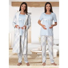 Dvina Effortt Lohusa Sabahlıklı Pijama Takımı Mavi - 6024