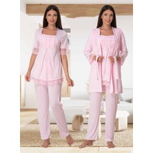 Dvina Effortt Lohusa Sabahlıklı Pijama Takımı Pembe - 6034