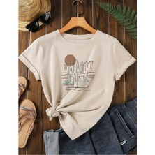 Unisex Pamuklu Kaktüs Ön Baskılı Tasarım Tshirt