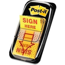 Post-It Mesaj "sign Here" Bayrakları Değer Paketi, 50/dispenser, 12 Dispenser/paket, 1" Geniş, Sarı