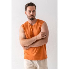 Erkek Bisiklet Yaka John Borners Baskılı Kolsuz T-Shirt Turuncu - 2752