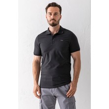 Erkek Polo Yaka Marka Baskılı Pamuklu T-Shirt Antrasit - 25Y 2061