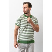 Erkek Polo Yaka Düğme Detaylı Çizgili T-Shirt Yeşil - 2999-2