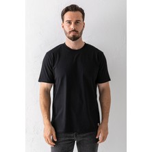 Erkek Bisiklet Yaka Basic Pamuklu T-Shirt Siyah - 25Y 5446