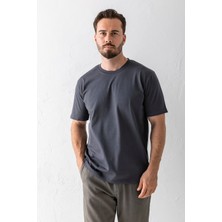 Erkek Bisiklet Yaka Basic Pamuklu T-Shirt Antrasit - 25Y 5446