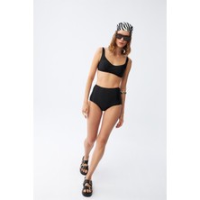 Moda Serdem  Kadın Siyah Pedli Kare Yaka Yüksek Bel Bikini Takımı
