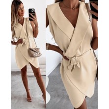 Arben Boutique Kruvaze Yaka Kuşaklı Krep Kumaş Elbise