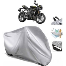 Tegin ACC | Triumph Street Triple (Bağlantı Tokalı) Uyumlu Solarblock Prime Uyumlu Motosiklet Brandası | Su Geçirmez, %99 UV, Yansıtıcı Gümüş Üst, 360° Lastikli, Taşıma Çantalı