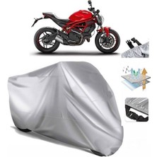 Tegin ACC | Ducati Monster 797 Arka Çanta (Bağlantı Tokalı) Uyumlu Solarblock Prime Uyumlu Motosiklet Brandası | Su Geçirmez, %99 UV, Yansıtıcı Gümüş Üst