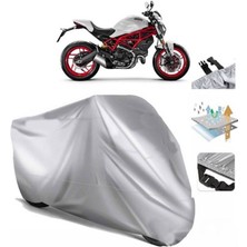 Tegin ACC | Ducati Monster 797 Plus (Bağlantı Tokalı) Uyumlu Solarblock Prime Uyumlu Motosiklet Brandası | Su Geçirmez, %99 UV, Yansıtıcı Gümüş Üst, 360° Lastikli, Taşıma Çantalı