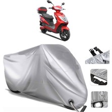 Tegin ACC | Yuki Yk-31 Leili 6000 Elektrikli Arka Çanta (Bağlantı Tokalı) Uyumlu Solarblock Uyumlu Motosiklet Brandası | Su Geçirmez, %99 UV, Yansıtıcı Gümüş Üst