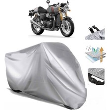Tegin ACC | Triumph Thruxton Rs (Bağlantı Tokalı) Uyumlu Solarblock Prime Uyumlu Motosiklet Brandası | Su Geçirmez, %99 UV, Yansıtıcı Gümüş Üst, 360° Lastikli, Taşıma Çantalı